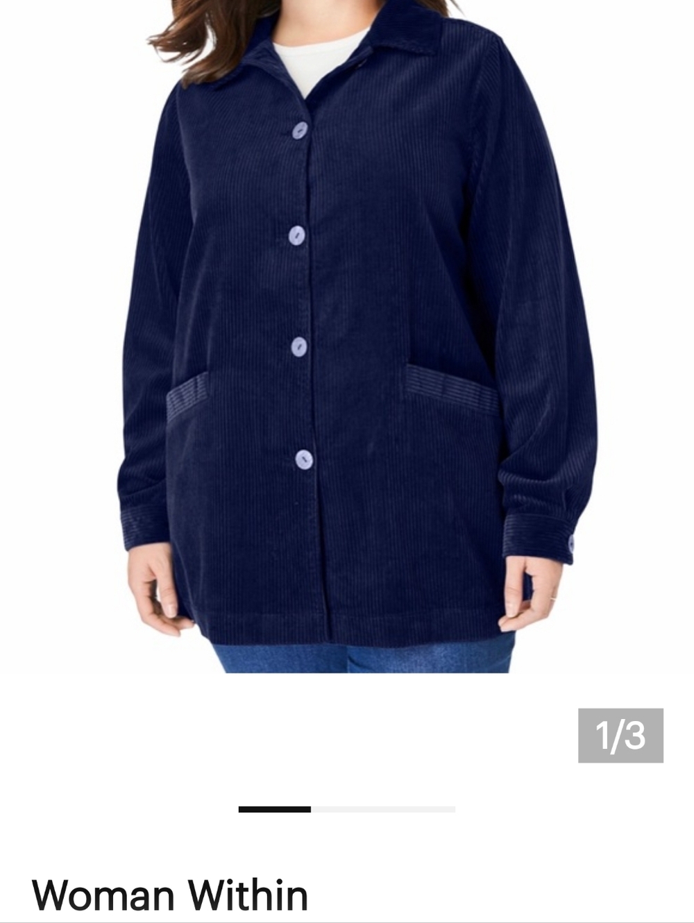 Woman Within Navy Corduroy Button-Front Shacket